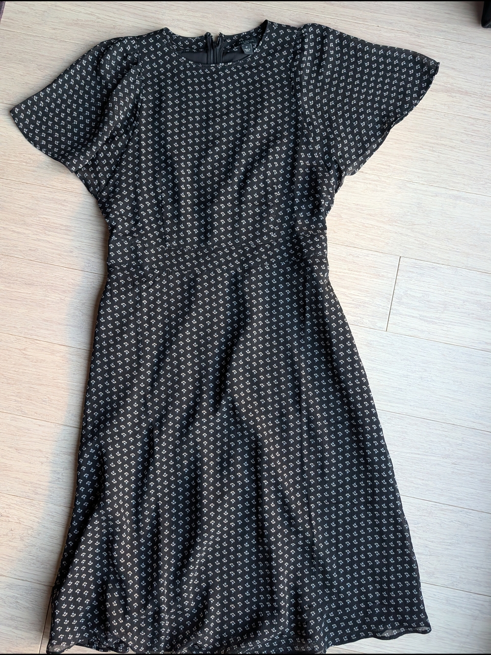 Ann Taylor Black Midi Dress with White Geo Dot Pattern